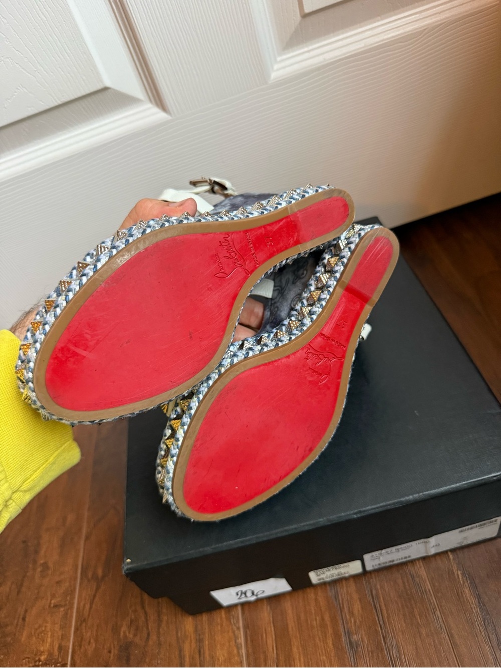 Christian Louboutin Pyraclou 110mm denim wedge sandals SZ 37 - Picture 6 of 8